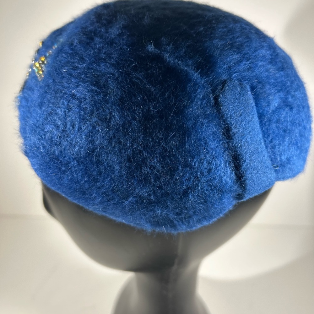 Blue Wool Beret with Rhinestone Accents - Picture 12 of 12